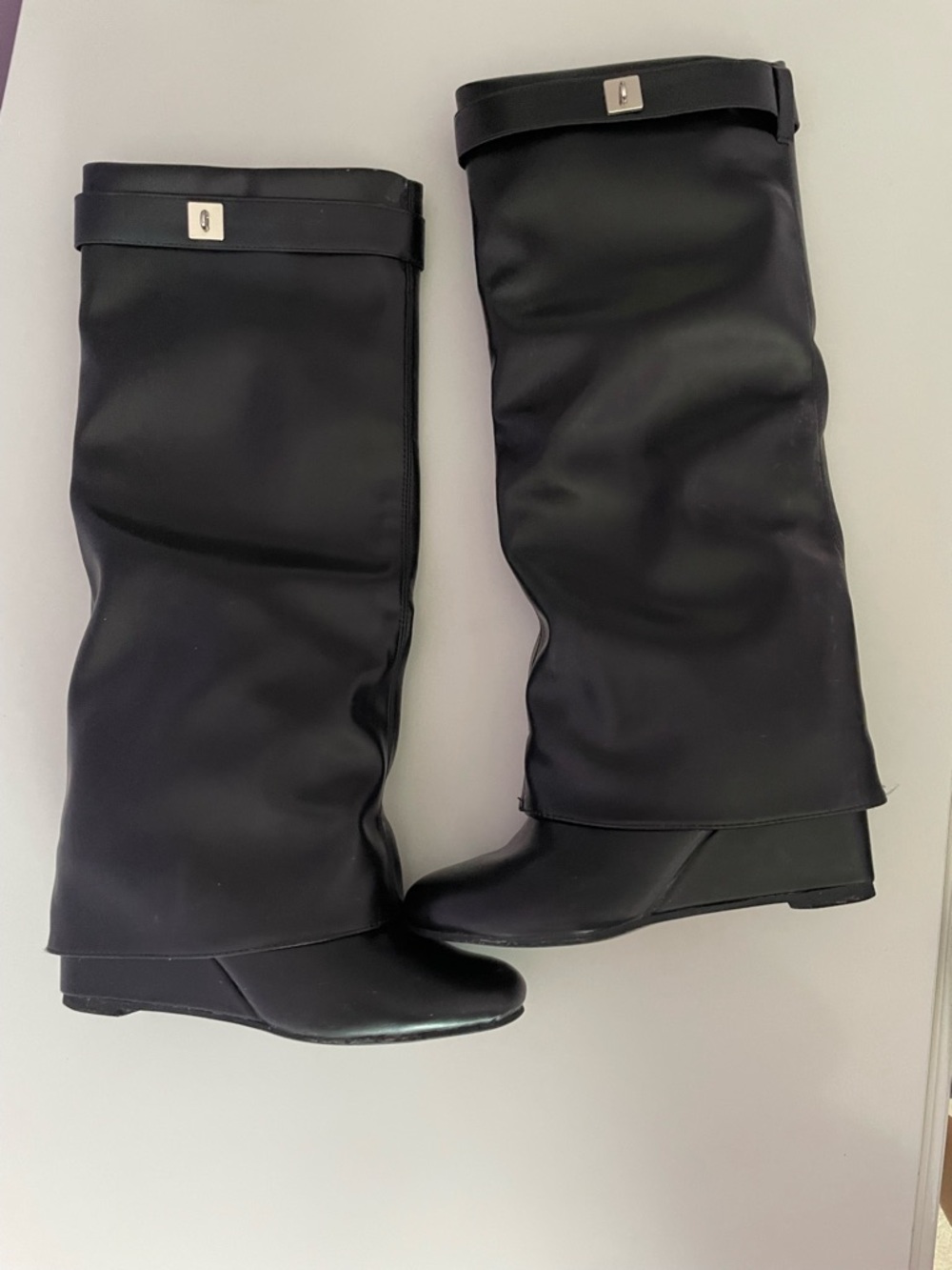 Women's Black Shark Boots- Classic Wedge Heel Sleek Style